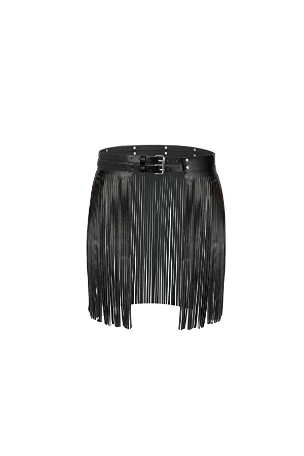 WERFORU Ceinture à franges pour femme - En cuir synthétique - Style punk rock, A-noir gland longueur 40 cm, 125cm Passt Taill