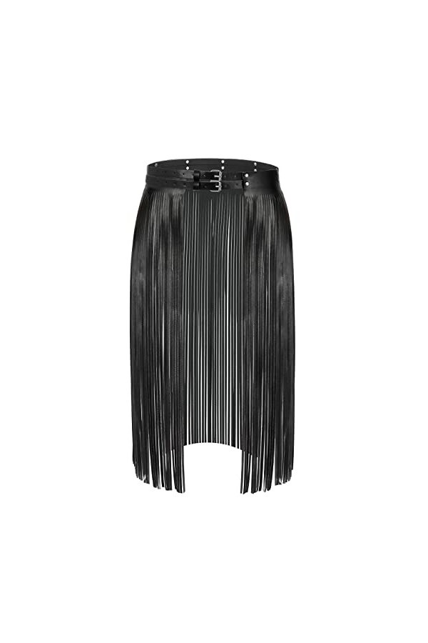 WERFORU Ceinture à franges pour femme - En cuir synthétique - Style punk rock, A-noir gland longueur 40 cm, 125cm Passt Taill