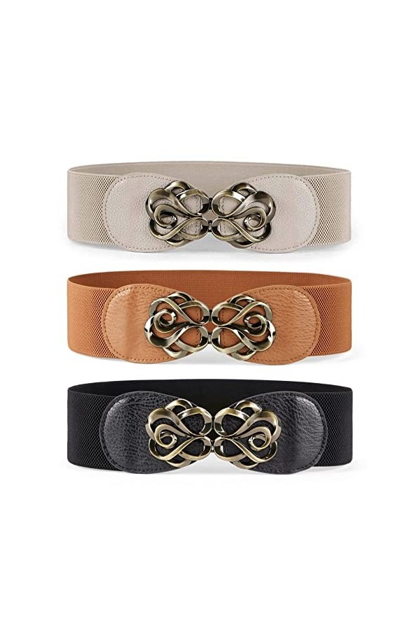 JasGood Lot de 4 ceintures larges pour femme - Ceinture élastique à la mode - Ceinture en cuir stretch pour robe, D-noir+marr