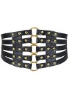 MEGAUK Ceinture à rivets larges pour femme - En similicuir - Ceinture creuse rétro pour décoration, Noir + doré, taille uniqu