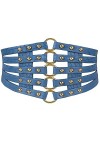 MEGAUK Ceinture à rivets larges pour femme - En similicuir - Ceinture creuse rétro pour décoration, Noir + doré, taille uniqu