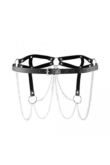 CHIC DIARY Ceinture de taille punk gothique pour femme avec chaîne en métal PU cuir ceinture décorative mode jeans noir, Noir