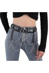CHIC DIARY Ceinture de taille punk gothique pour femme avec chaîne en métal PU cuir ceinture décorative mode jeans noir, Noir