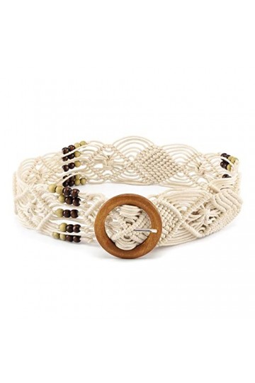 CHIC DIARY Ceinture tressée pour femme - Ceinture en jean - Ceinture décorative avec boucle en bois, beige, taille unique