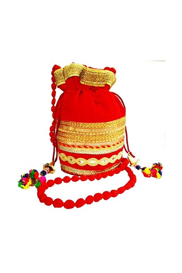 Purpledip Rich Velvet Potli Sac à main en velours pochette, sac à main avec cordon de serrage, sac à main de soirée pour fe