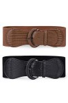 WERFORU Ceinture large extensible femme pour robe femme boucle élastique crochet de ceinture, noir et marron, 42-46.5W