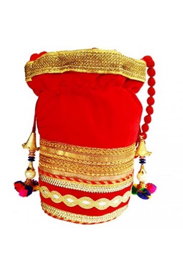 Purpledip Rich Velvet Potli Sac à main en velours pochette, sac à main avec cordon de serrage, sac à main de soirée pour fe