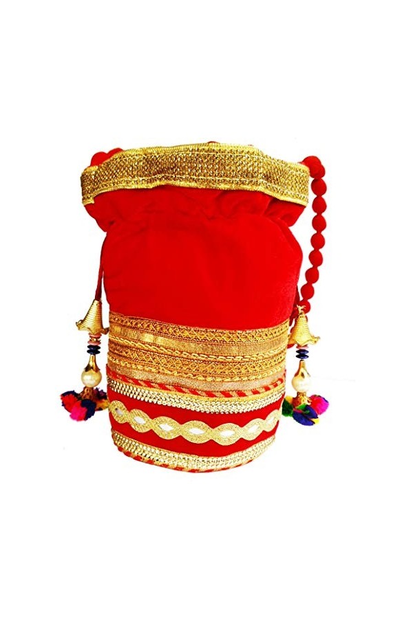 Purpledip Rich Velvet Potli Sac à main en velours pochette, sac à main avec cordon de serrage, sac à main de soirée pour fe