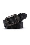 CHENGZI Ceinture en cuir de vache pur avec boucle en relief - Pour femme - Ceinture décorative - Longueur : - Noir -