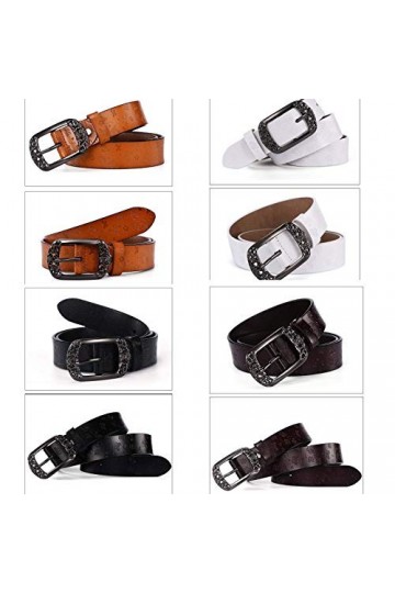 CHENGZI Ceinture en cuir de vache pur avec boucle en relief - Pour femme - Ceinture décorative - Longueur : - Noir -