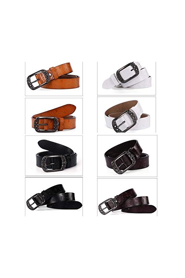 CHENGZI Ceinture en cuir de vache pur avec boucle en relief - Pour femme - Ceinture décorative - Longueur : - Noir -