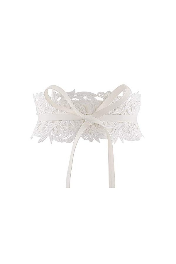 CHIC DIARY Ceinture à nouer en dentelle pour femme - Large ceinture à enrouler - Élégante vintage - Décorative, Blanc., Taill