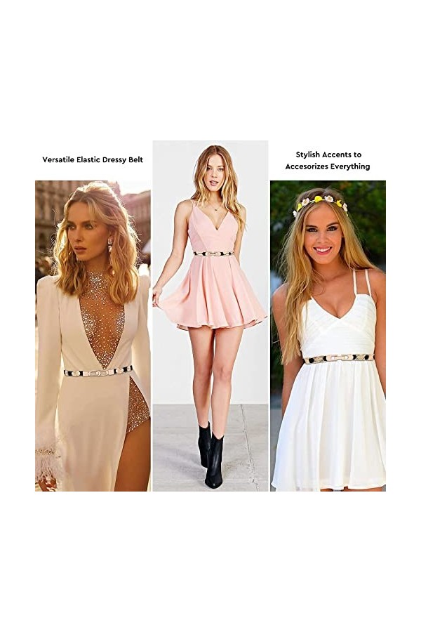 gingokuo Ceintures habillées pour femmes Ceintures élastiques pour femmes Robes avec boucle dorée, Gold Wave, suit for 25-3