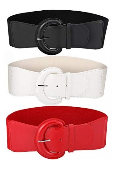 3 Pièces Ceinture Fine Femme Ceinture Élastique Mince pour Robe, 3 Couleurs Set 4 