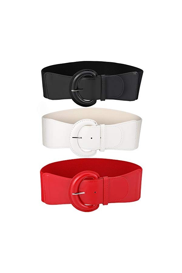 3 Pièces Ceinture Fine Femme Ceinture Élastique Mince pour Robe, 3 Couleurs Set 4 