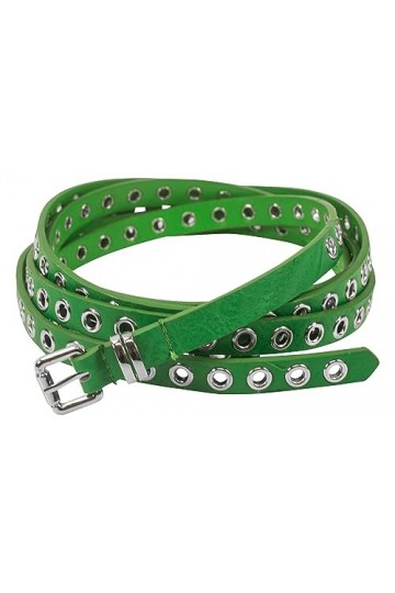 fashionchimp Ceinture double pour femme avec rivets perforés et boucle argentée Largeur env. 1,5 cm, vert, taille unique