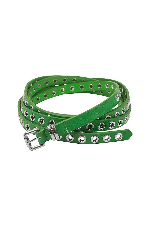 fashionchimp Ceinture double pour femme avec rivets perforés et boucle argentée Largeur env. 1,5 cm, vert, taille unique