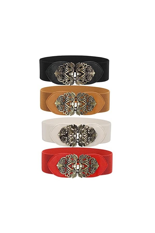 WERFORU Large ceinture élastique pour femme, vintage, extensible, large - Rétro - Mode Cinch pour robes, B-noir+marron+beige+