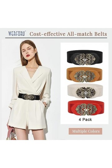 WERFORU Large ceinture élastique pour femme, vintage, extensible, large - Rétro - Mode Cinch pour robes, B-noir+marron+beige+