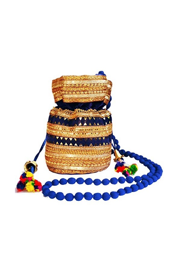 Purpledip Sac Potli en velours riche pochette, sac à main avec cordon de serrage, sac à main de soirée pour femme avec brod