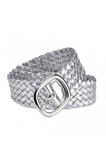 KONGNY Femmes cuir Tressé Ceintures Couleur Bonbon Taille Ceinture Alliage Broche Boucle Carrée Tissé Taille Sangle Décontrac