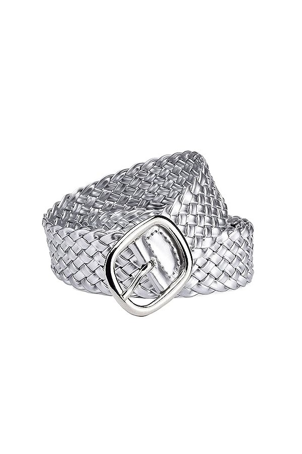 KONGNY Femmes cuir Tressé Ceintures Couleur Bonbon Taille Ceinture Alliage Broche Boucle Carrée Tissé Taille Sangle Décontrac