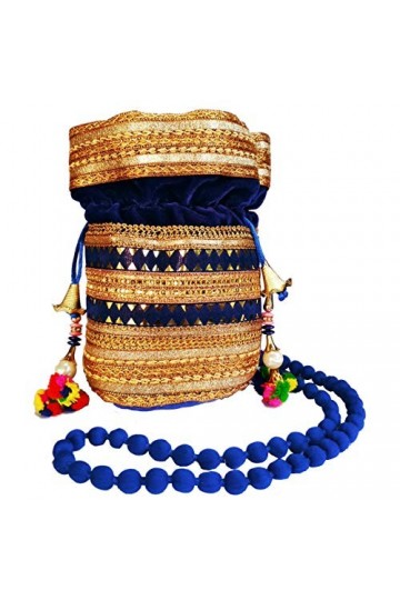 Purpledip Sac Potli en velours riche pochette, sac à main avec cordon de serrage, sac à main de soirée pour femme avec brod