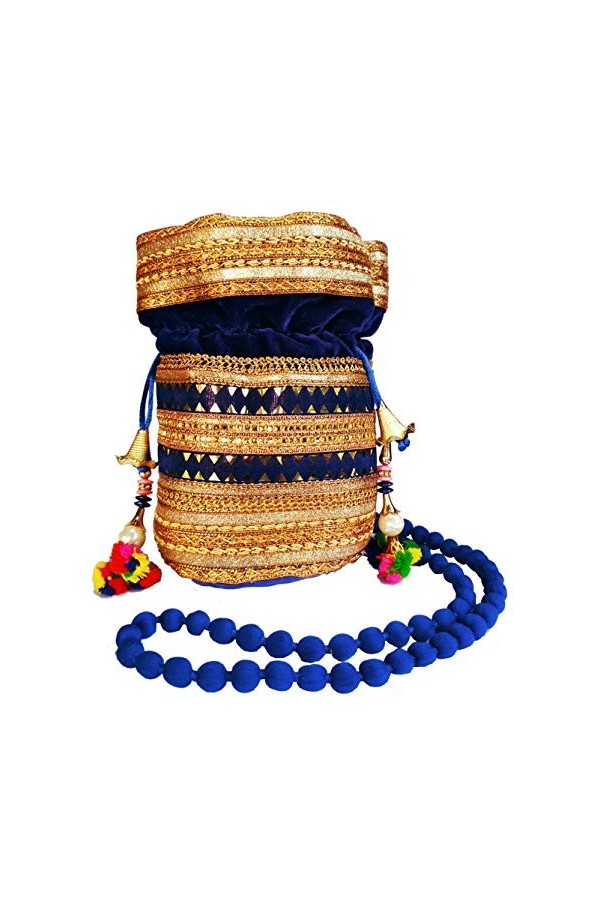 Purpledip Sac Potli en velours riche pochette, sac à main avec cordon de serrage, sac à main de soirée pour femme avec brod