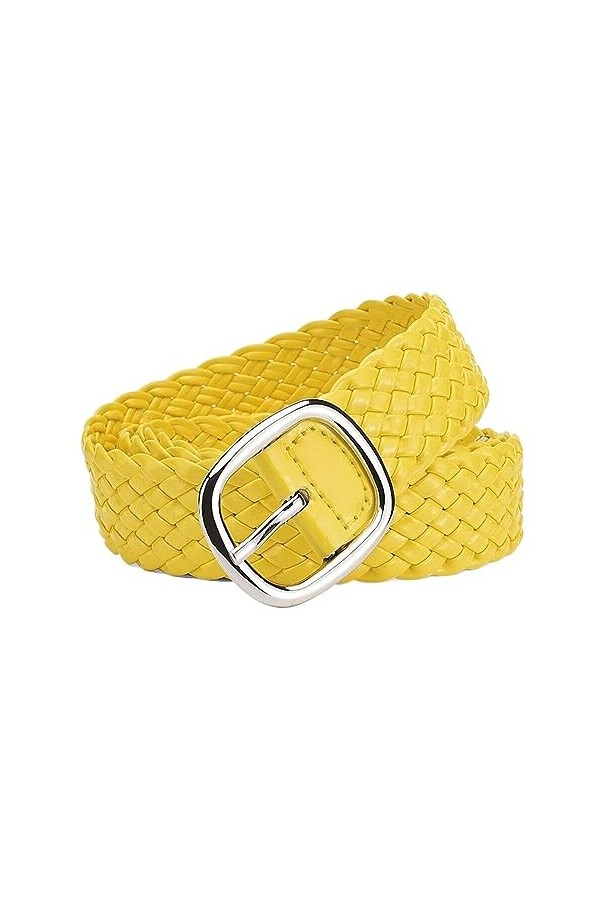 KONGNY Femmes cuir Tressé Ceintures Couleur Bonbon Taille Ceinture Alliage Broche Boucle Carrée Tissé Taille Sangle Décontrac