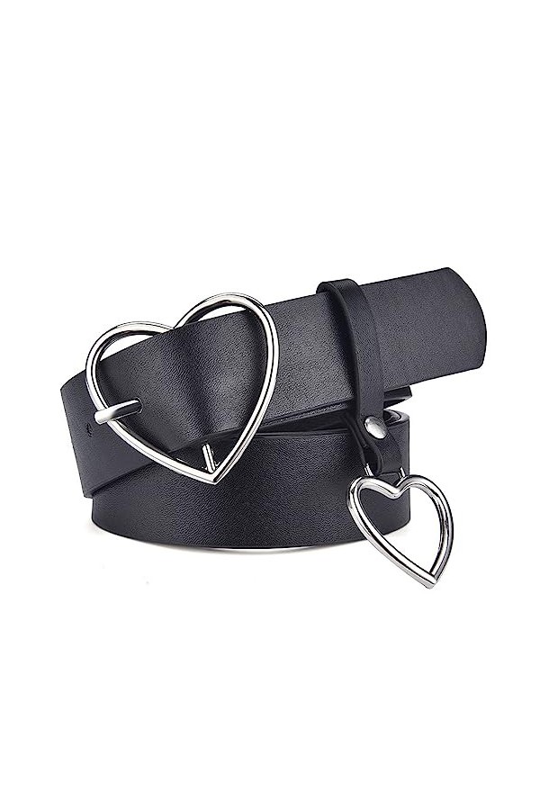 BtpOuy Ceintures en cuir coeur boucle réglable dames mignon en forme de coeur mince ceinture jean robe Punk mode ceintures po