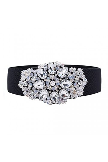 Ceinture Femmes Élastique avec Strass Brillant Ajustable Chic blanc