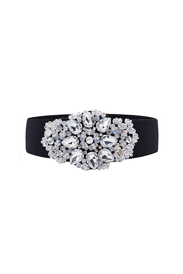 Ceinture Femmes Élastique avec Strass Brillant Ajustable Chic blanc