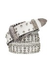 Ceinture western cowgirl strass rivets cuir PU femmes bling ceinture brillante pour jeans pantalon, blanc, length: 43.31 in /