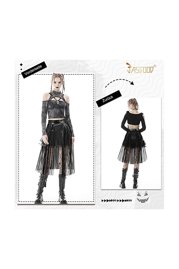 JasGood Ceinture punk à franges en cuir synthétique pour femme - Pour femme et fille, Noir gland 70 cm , 105