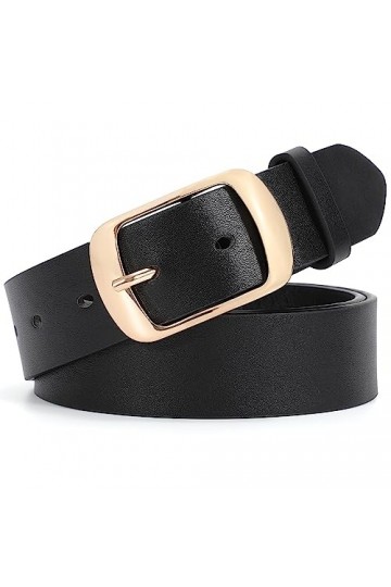 JasGood Ceinture en cuir pour femme avec boucle ardillon, 04 - Noir, M: taille 76/90 cm