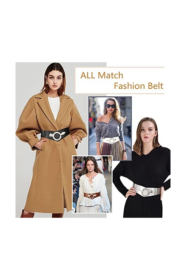 JASGOOD Ceinture élastique large pour femme avec boucle argentée, 03 - Blanc, S:taille 75/90 cm