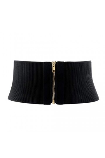 CHIC DIARY Ceinture élastique large pour femme avec fermeture éclair - Noir - L taille 31.50/34.65" 