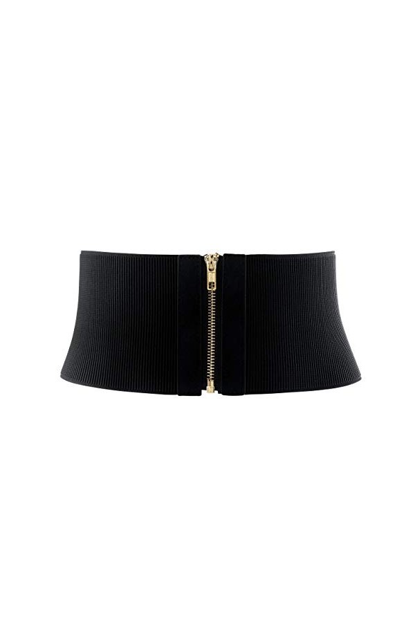 CHIC DIARY Ceinture élastique large pour femme avec fermeture éclair - Noir - L taille 31.50/34.65" 
