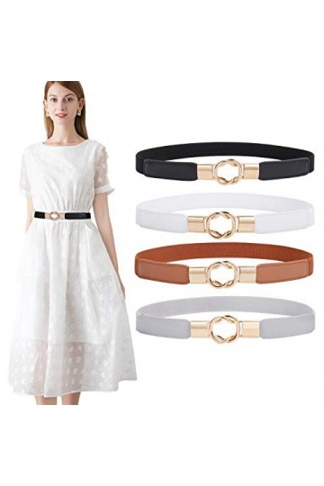 WERFORU Lot de 4&nbsp;ceintures élastiques, pour femme, minces, style rétro, taille fine, avec boucle, adaptées aux robes