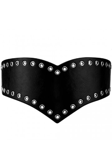 Ceinture large extensible noire en cuir synthétique pour femme, noir, Taille 86/99 cm