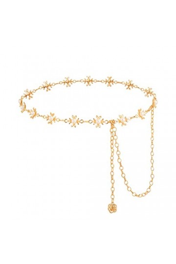 Kajeer Femme Ceinture Chaîne Élégante Pour Robes - Réglable Floral Pearl Chaîne de Taille Or Argent Strass Ceinture de Taille