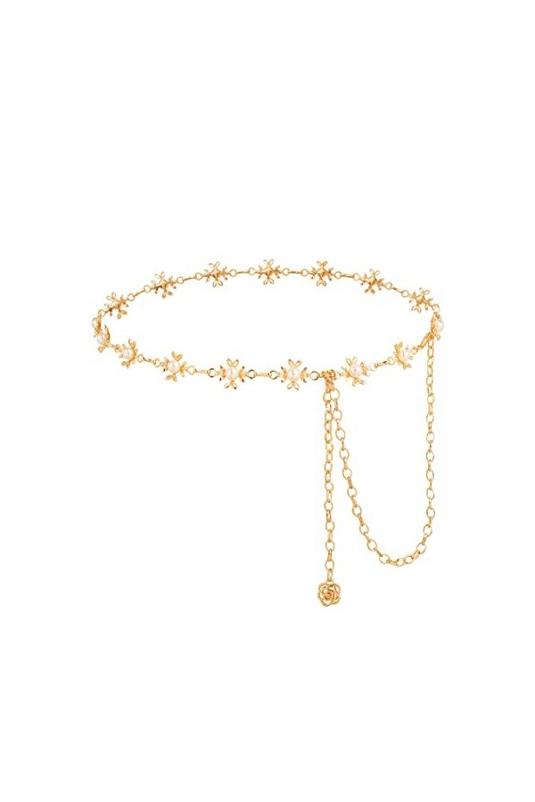 Kajeer Femme Ceinture Chaîne Élégante Pour Robes - Réglable Floral Pearl Chaîne de Taille Or Argent Strass Ceinture de Taille