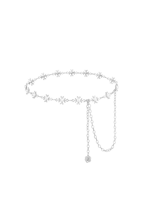 Kajeer Femme Ceinture Chaîne Élégante Pour Robes - Réglable Floral Pearl Chaîne de Taille Or Argent Strass Ceinture de Taille