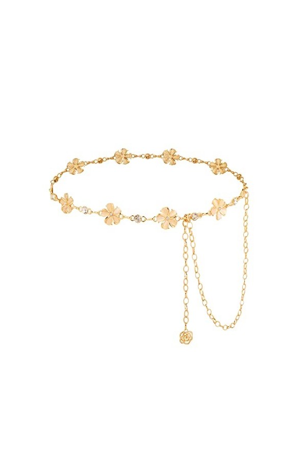 Kajeer Femme Ceinture Chaîne Élégante Pour Robes - Réglable Floral Pearl Chaîne de Taille Or Argent Strass Ceinture de Taille