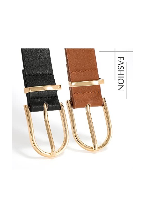 JASGOOD Lot de 2 ceintures en cuir pour femmes pour jeans, ceinture tendance pour robes, ceinture à boucle dorée, A Noir+brun