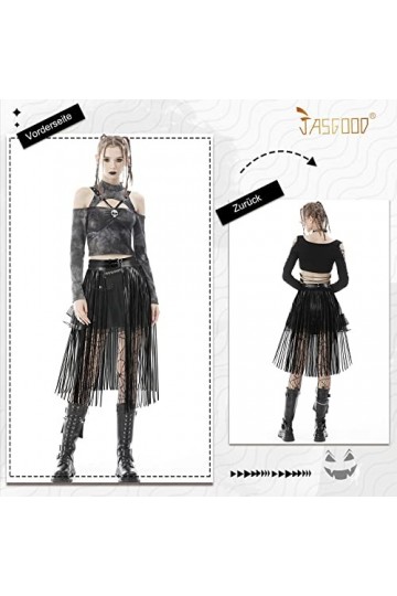JasGood Ceinture punk à franges en cuir synthétique pour femme et fille - Pour jupe, robe en jean et pantalon, Noir gland 70