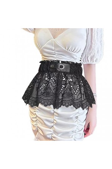 RDWESZOD Femmes Dentelle Élastique Large Ceinture Stretch Large Waist Dress Belt, Stretch Waistband Retro Belt, Noir., M