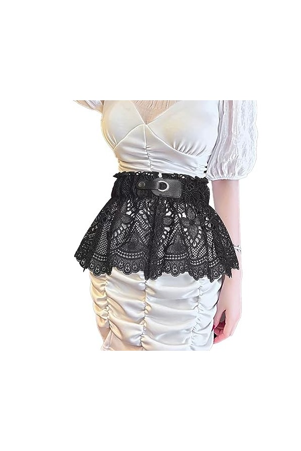RDWESZOD Femmes Dentelle Élastique Large Ceinture Stretch Large Waist Dress Belt, Stretch Waistband Retro Belt, Noir., M