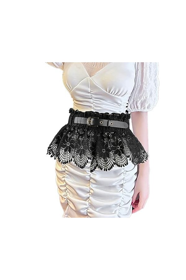 RDWESZOD Femmes Dentelle Élastique Large Ceinture Stretch Large Waist Dress Belt, Stretch Waistband Retro Belt, Noir., M