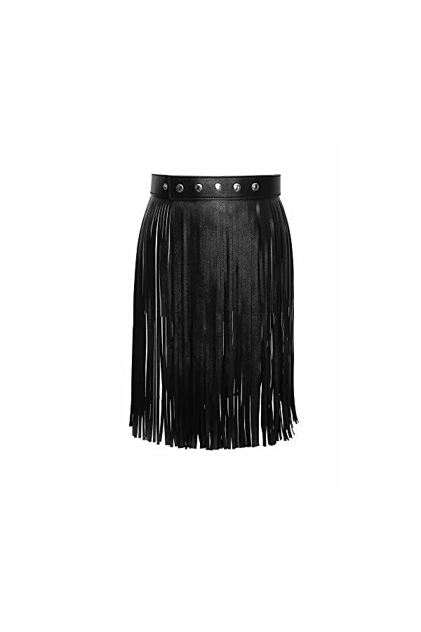 CHIC DIARY Ceinture large tendance pour femme en cuir synthétique avec franges à pompons pour jeans punk, jupe, pantalon, cos